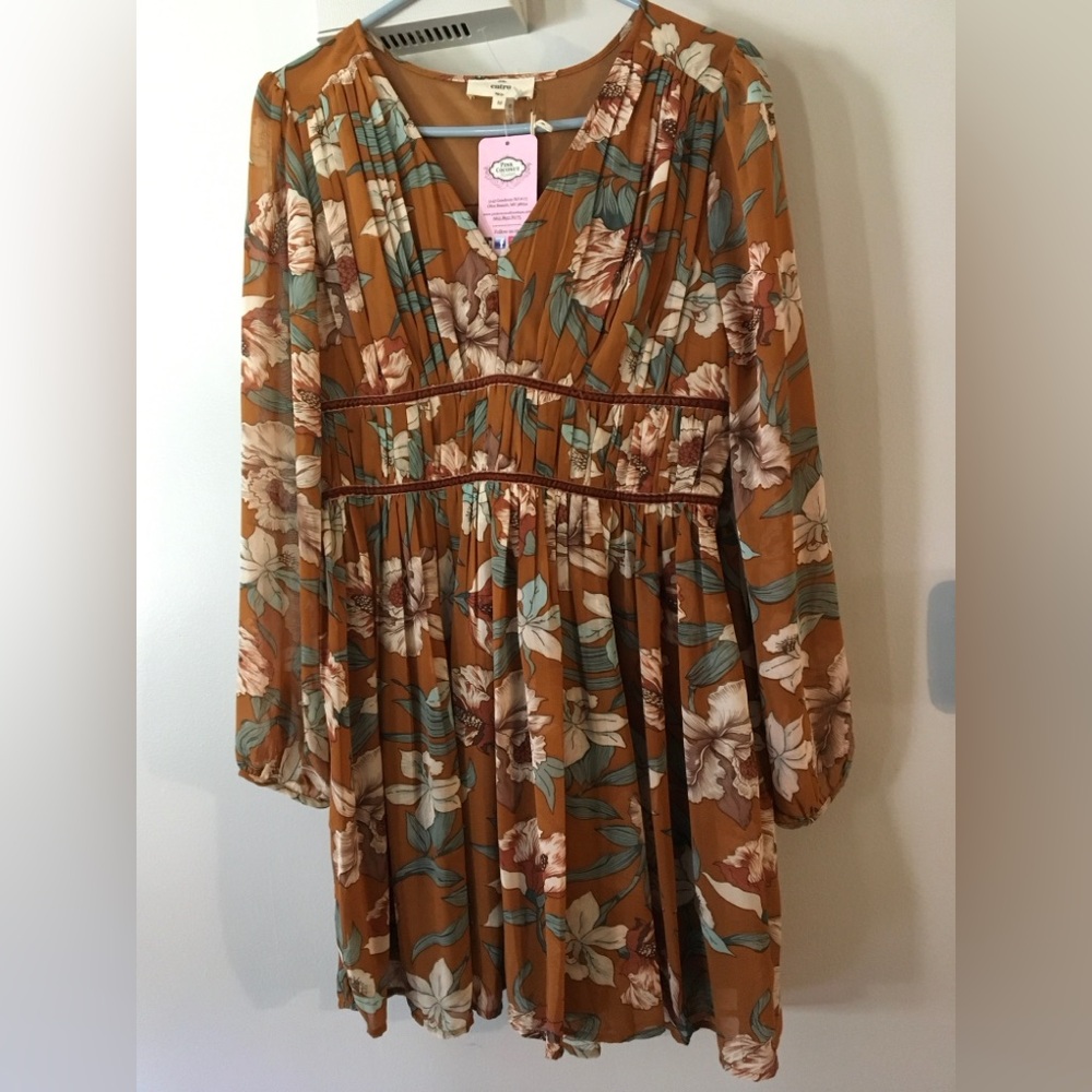 Floral Dress in Brown and Green